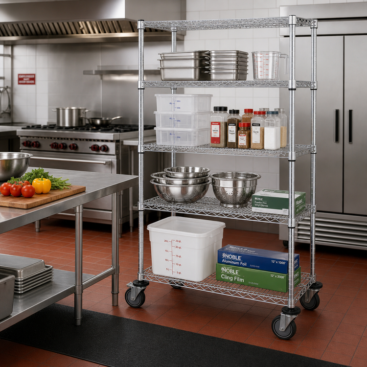 Product image #2 for Quantum 5-Shelf Mobile Wire Shelving Cart, 48 x 18 x 69 Inches, Chrome-Plated