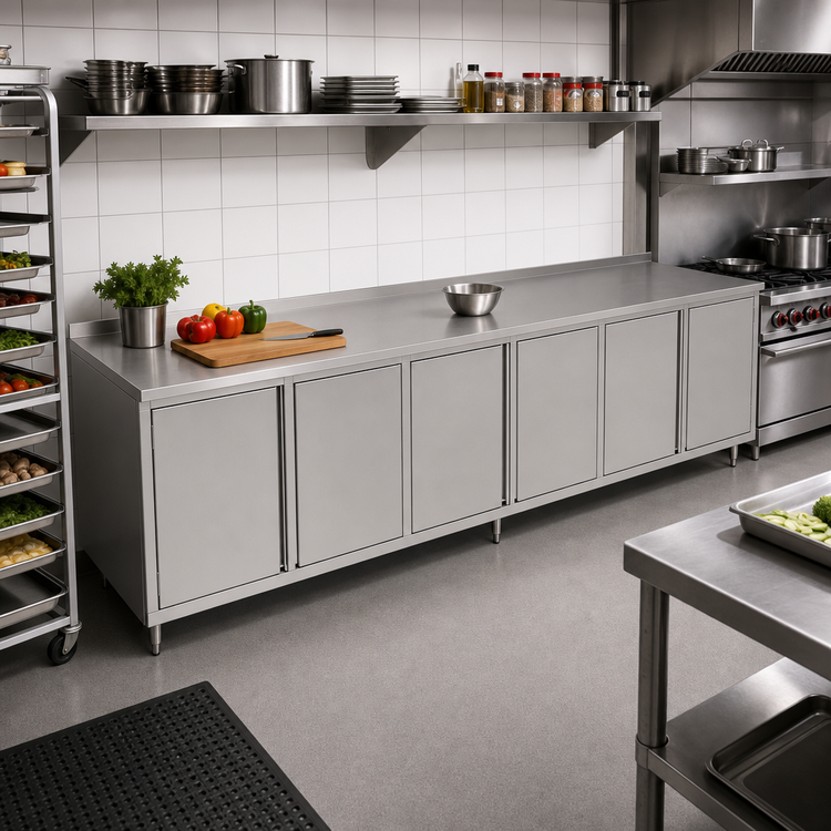 Product image #2 for John Boos 144-Inch x 30-Inch Stainless Steel Enclosed Work Table with Cabinet Base and 1-1/2-Inch Rear Riser