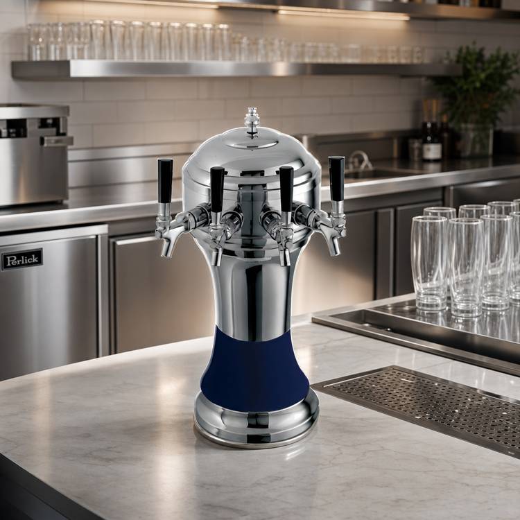 Product image #2 for Perlick Roma Countertop Glycol-Cooled 4-Faucet Draft Beer Tower with Blue Ceramic Skirt
