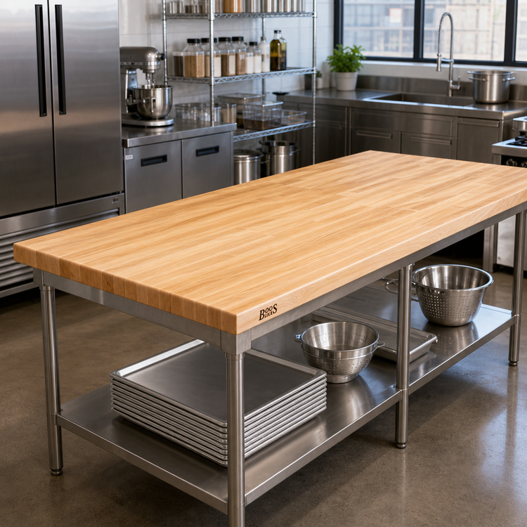 Product image #2 for Boos Block Northern Hard Rock Maple Edge Grain Kitchen Countertop with Blended Rails, 132 x 36 x 1-1/2 Inch, Varnique Finish