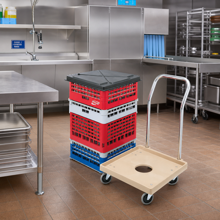 Product image #2 for Vollrath Plastic Dish Rack Dolly with Center Drain Hole, 20 x 20 Inch Platform, 200 lb Capacity, Beige