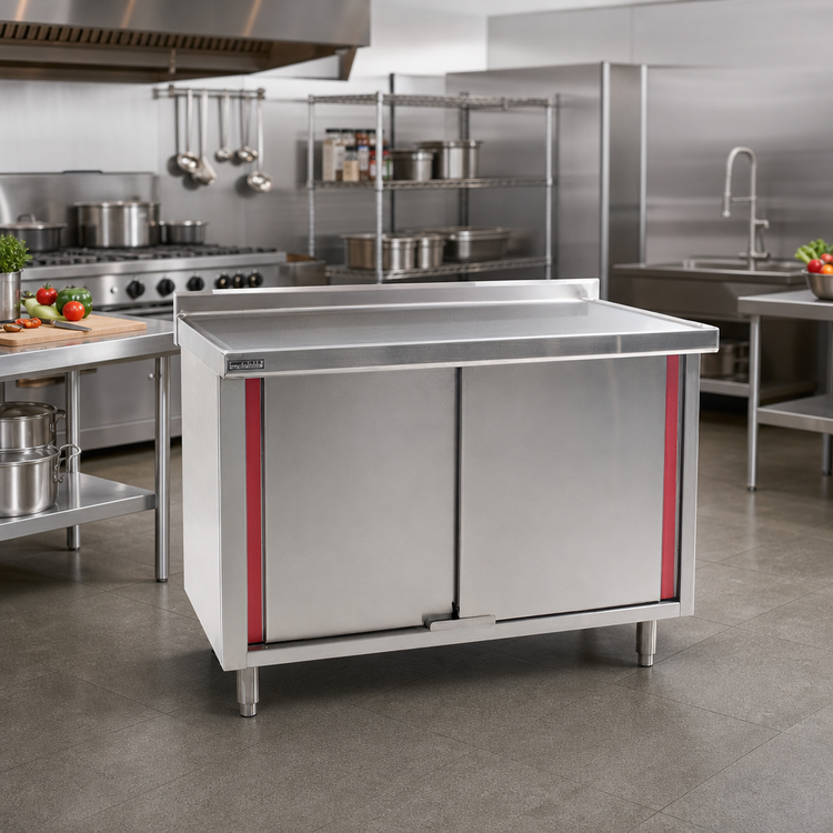 Product image #2 for Eagle Spec-Master Marine Series Enclosed Work Table with Cabinet Base and Hinged Doors, 48 x 30 Inches, 304 Stainless Steel Top