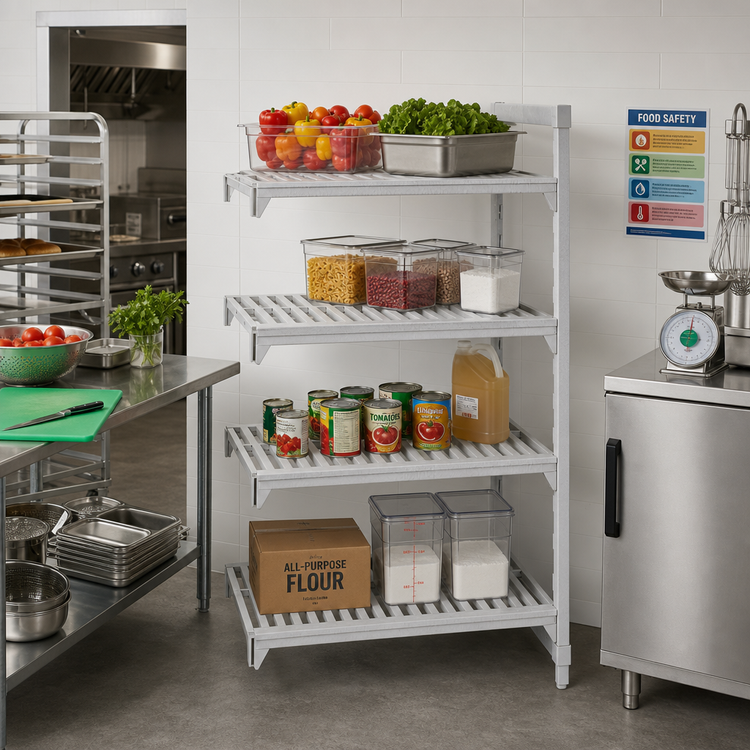 Product image #3 for Cambro Camshelving Premium 21 x 36 x 84 Stationary Add-On Polymer Shelving Unit, 4 Vented Shelves, Speckled Gray