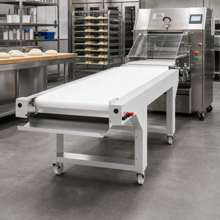 Product image #2 for JAC Machines Dough Moulder Outfeed Belt with Casters, 98.42-Inch, 208V, 3-Phase