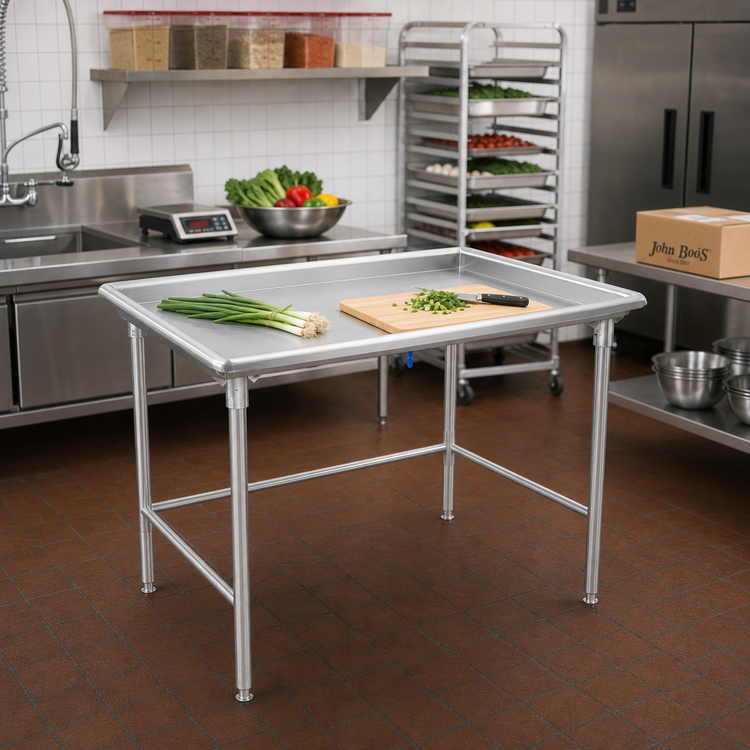 Product image #2 for John Boos 36-7/8 Inch x 30-3/8 Inch Stainless Steel Open Base Sorting Table with Raised Edge