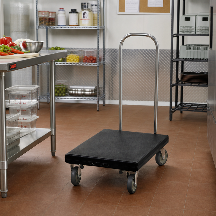 Product image #3 for Cambro Black Plastic Utility Truck with Chrome Handle, 600 lb. Capacity