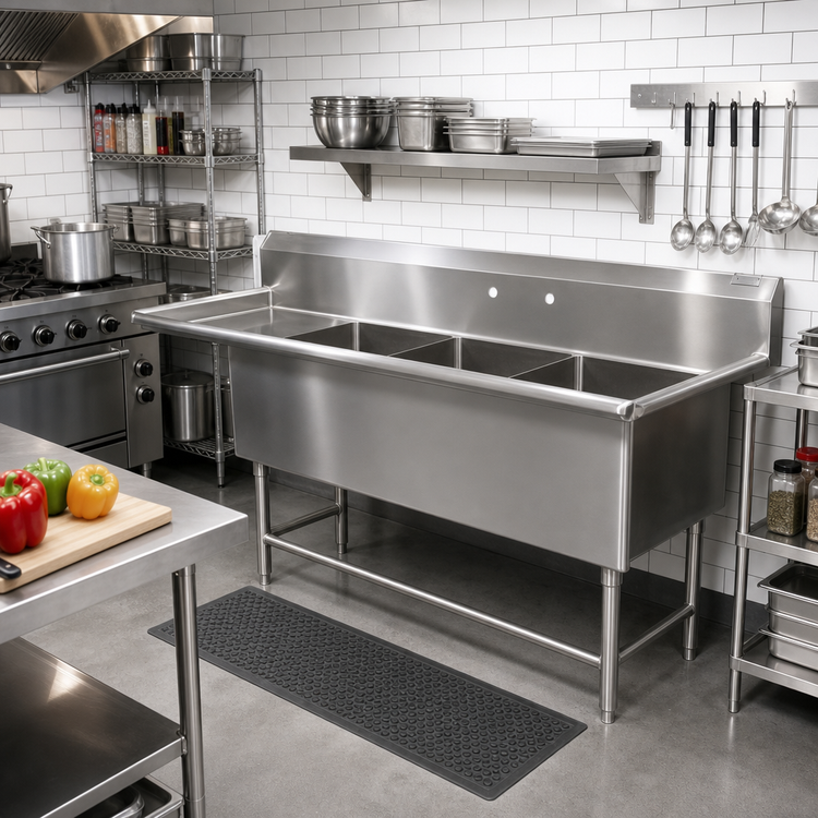 Product image #2 for John Boos Pro-Bowl 3-Compartment Freestanding Stainless Steel Sink with Left Drainboard, 76-3/16" x 25-1/2"