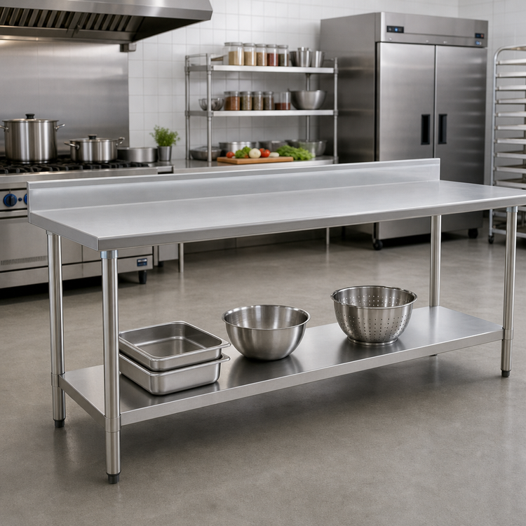 Product image #2 for Deluxe Series Stainless Steel Work Table with 4-1/2-Inch Backsplash and Undershelf, 120 x 30 Inches