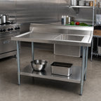 Thumbnail image #2 for BK Resources BKMPT-3060S-R 60-Inch Stainless Steel Sink Table, Right-Side 16 x 20-Inch Sink, 18-Gauge Top, 6-Inch Backsplash, Undershelf
