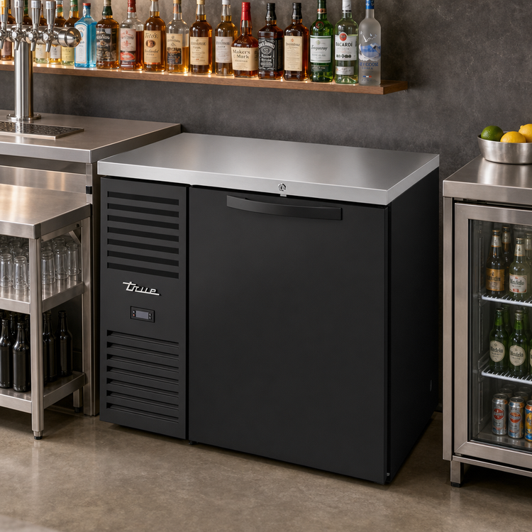 Product image #2 for True 36-Inch One-Door Single Zone Back Bar Cooler with Left-Side Self-Contained Refrigeration