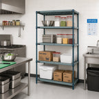 Thumbnail image #2 for Quantum WR86-1460WPM 4-Tier Stationary Wire Plastic Mat Shelving Unit, 60 x 14 x 86 Inches, Green Epoxy Coated