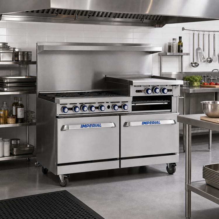 Product image #2 for Imperial Pro Series 60-Inch Gas Restaurant Range with 60-Inch Griddle and 2 Convection Ovens