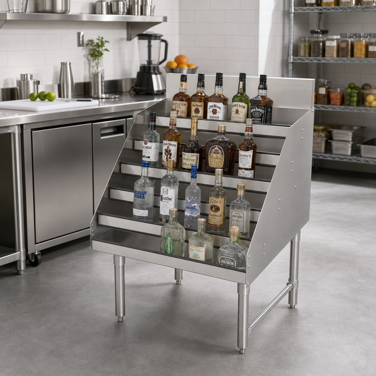 Product image #2 for Omcan USA 5-Tier Freestanding Stainless Steel Liquor Display Rack, 24 x 25 x 36 Inches