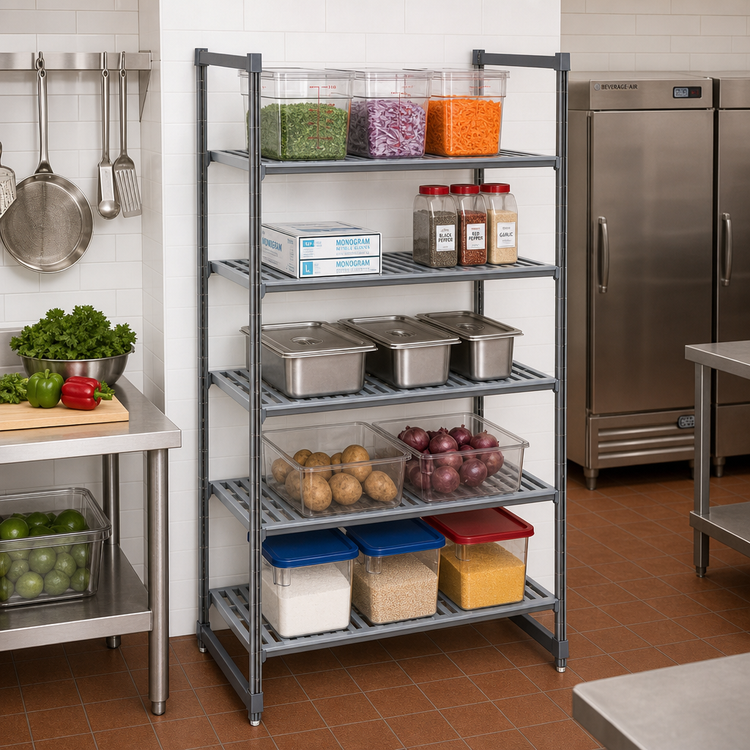 Product image #2 for Cambro Camshelving Basics Plus 21"W x 30"D x 84"H 5-Tier Vented Stationary Starter Unit