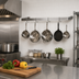 Thumbnail image #2 for BK Resources 60 Inch Wall-Mount Single Bar 304 Stainless Steel Pot Rack with 5 Double Prong Hooks