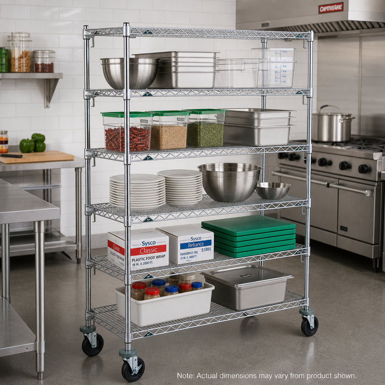 Product image #2 for Metro Super Erecta Super Adjustable 5-Shelf Wire Stem Caster Cart, 60 x 21 x 67-7/8 Inches, Chrome