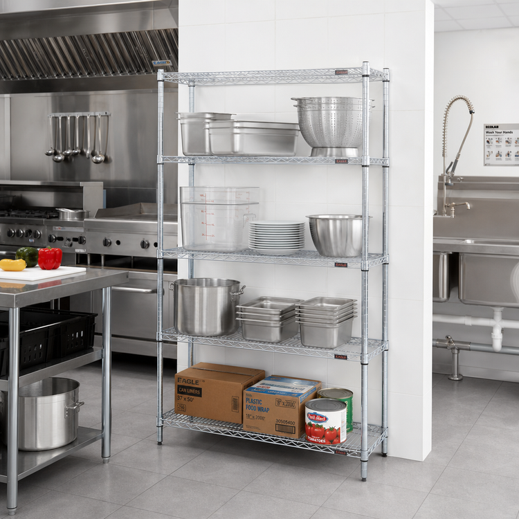 Product image #2 for Eagle Group 4-Tier Wire Starter Shelving Unit, 48 x 24 x 74 Inches, Stainless Steel Finish