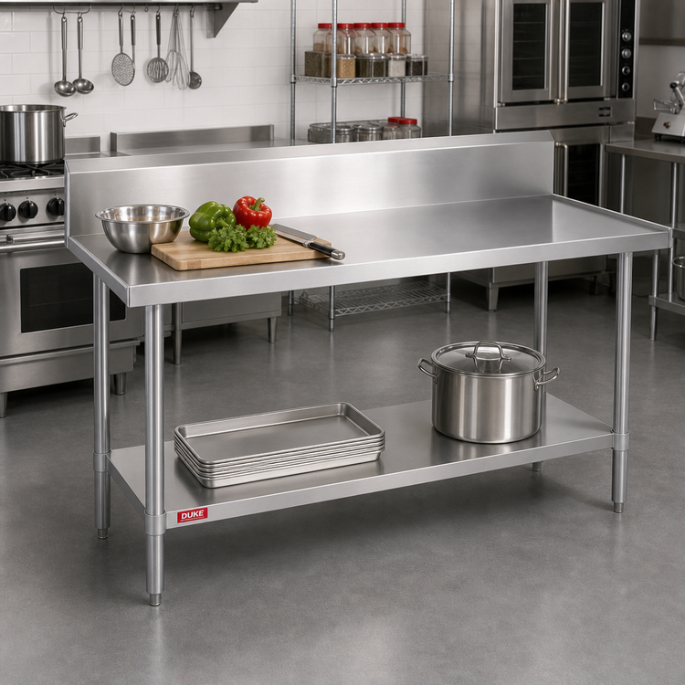 Product image #2 for Duke 72" x 24" Stainless Steel Work Table with 10" Riser, Marine Edge, and Undershelf
