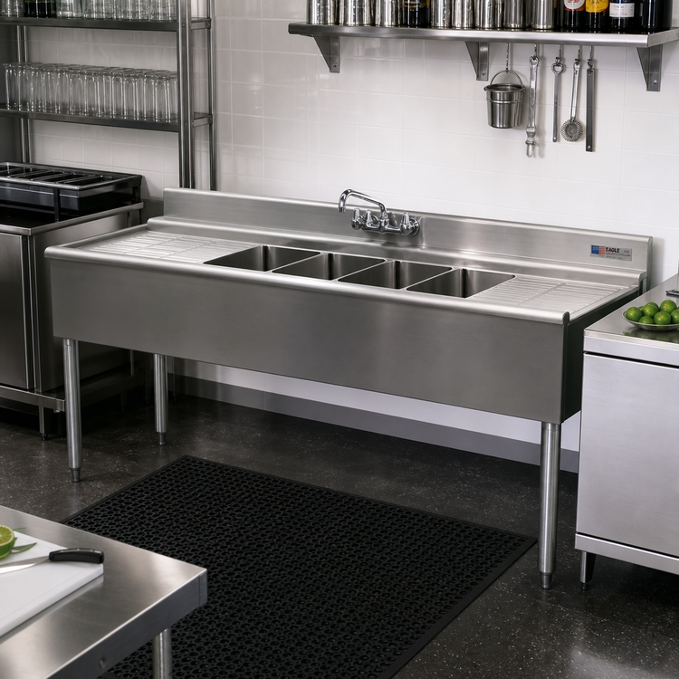 Product image #2 for Eagle Group 2200 Series 4-Compartment Underbar Sink Unit with Left and Right Drainboards, 72-Inch, 304 Stainless Steel