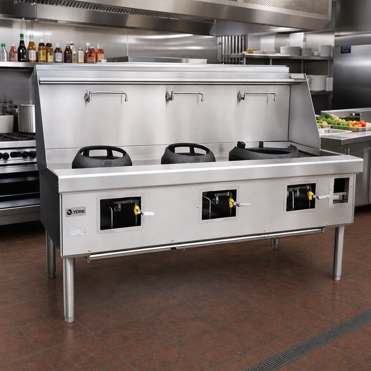 Product image #2 for York Commercial Gas Wok Range with 3 Chambers, Water-Cooled Top, Stainless Steel