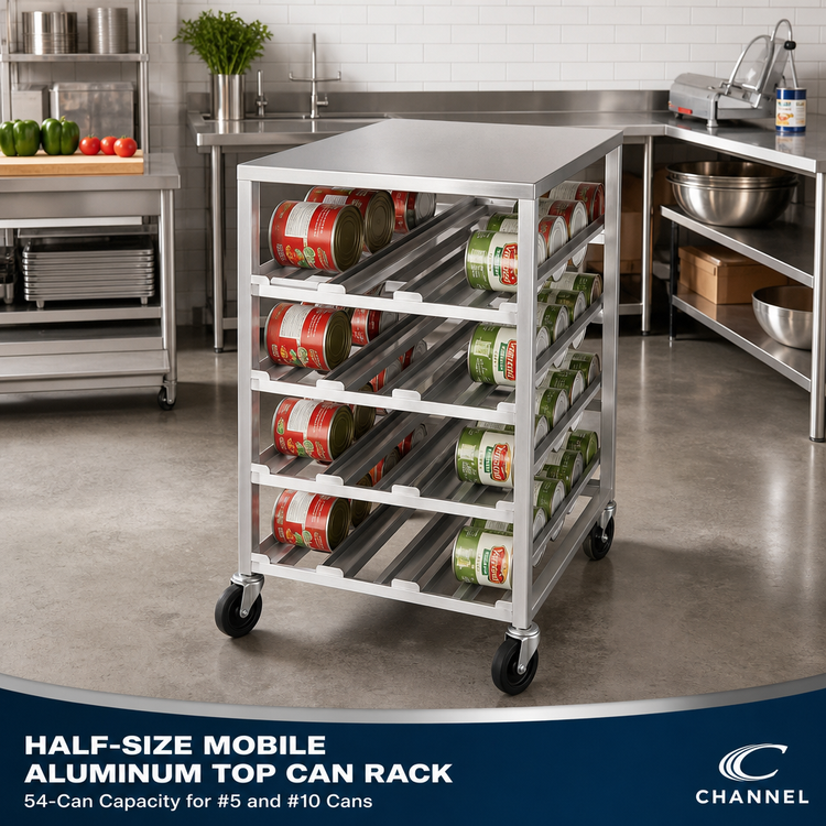 Product image #2 for Half-Size Mobile Aluminum Top Can Rack, 54-Can Capacity for #5 and #10 Cans