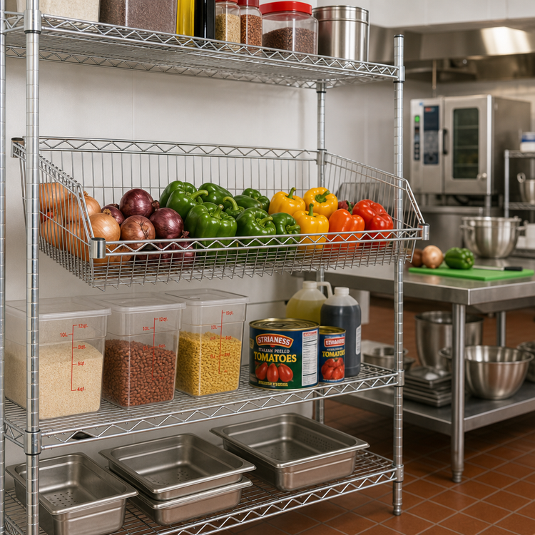 Product image #3 for Metro Super Erecta 48-Inch x 18-Inch Hopper-Style Chrome Plated Basket Shelf