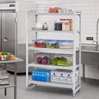 Thumbnail image #3 for Cambro Camshelving® Premium CPU182484V5PKG 5-Tier Stationary Vented Polymer Shelving Starter Unit, 24"W x 18"D x 84"H, Speckled Gray