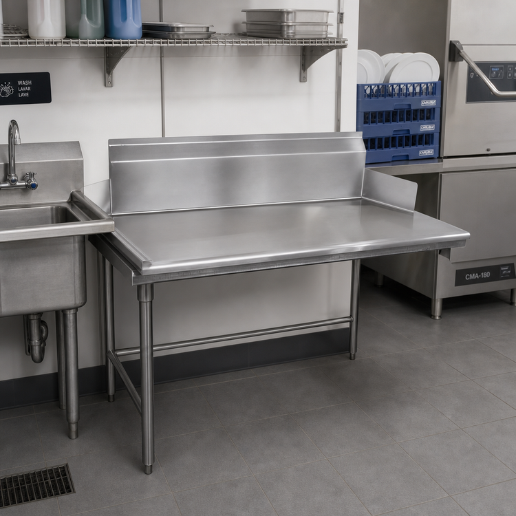 Product image #2 for Advance Tabco Special Value Series Left-Hand Straight Dish Table with 10-1/2 Inch Backsplash, 23 x 30 Inch, 304 Stainless Steel