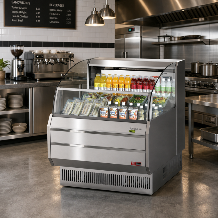 Product image #2 for Turbo Air 39-Inch Horizontal Open Display Merchandiser Cooler, 6.7 Cu. Ft., Self-Cleaning Condenser, Stainless Steel