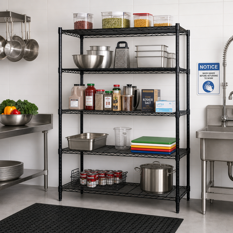 Product image #2 for Quantum 72" W x 24" D x 54" H 5-Shelf Wire Shelving Starter Kit, Black Epoxy Antimicrobial Finish