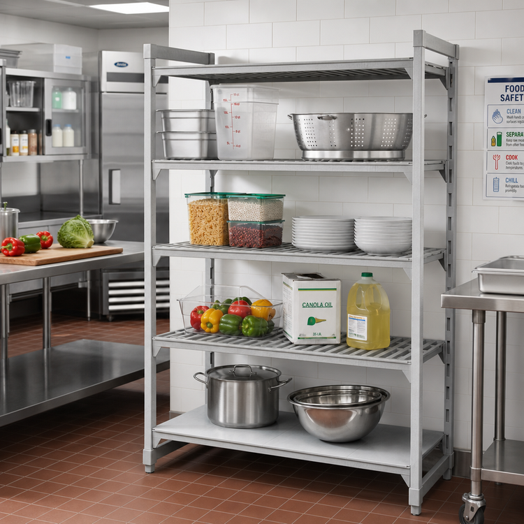 Product image #3 for Cambro Camshelving Premium Stationary 4-Tier Starter Unit, 21 x 60 x 84 Inches, Vented and Solid, Speckled Gray