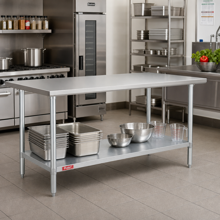 Product image #2 for Duke Manufacturing 48-Inch x 30-Inch Stainless Steel Top Work Table with Galvanized Undershelf and Posts