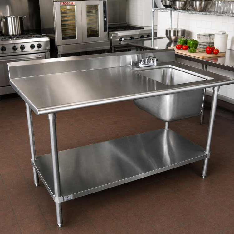 Product image #2 for Advance Tabco Special Value 72-Inch x 30-Inch Work Table With Right-Side Sink, 430 Stainless Steel Top, Faucet and Undershelf
