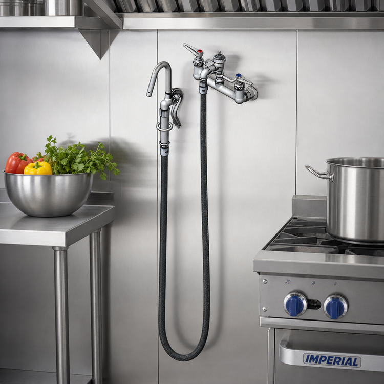 Product image #2 for T&S Brass B-0612 Wall-Mount Pot & Kettle Filler Mixing Faucet, 8-Inch Centers, 68-Inch Hose