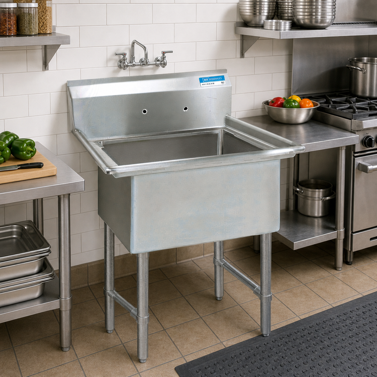Product image #2 for BK Resources One-Compartment No-Drainboard Stainless Steel Compartment Sink with 24 x 24 x 14 Inch Bowl and 10 Inch Backsplash