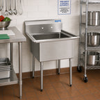 Thumbnail image #2 for BK Resources ES-1-18-12 One-Compartment Stainless Steel Floor Sink, 18" x 18" x 12" Bowl, 9" Backsplash, Galvanized Legs
