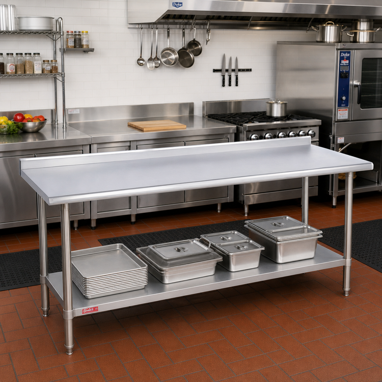 Product image #2 for Duke Manufacturing Deluxe Stainless Steel Work Table with 1-1/8 Inch Straight Riser, 108 x 36 Inches