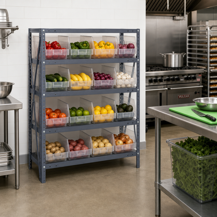 Product image #2 for Quantum Heavy-Duty Stationary Wire Shelving Unit, 18-Inch Deep x 36-Inch Wide x 39-Inch High, with 16 Clear Bins