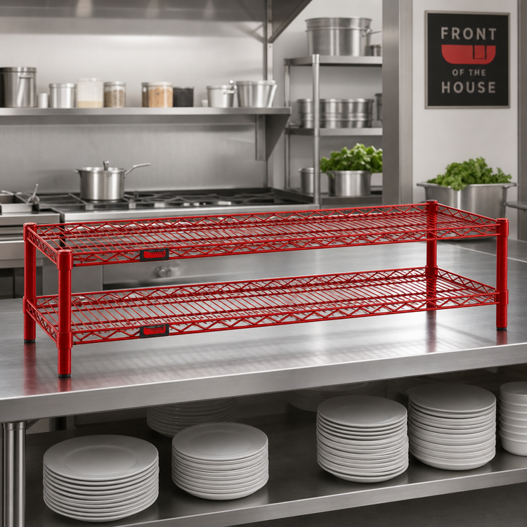 Product image #2 for QuadTruss Front Case Merchandise 2-Tier Cantilever Wire Shelving Unit, 54 x 14 x 14 Inches, Red Epoxy