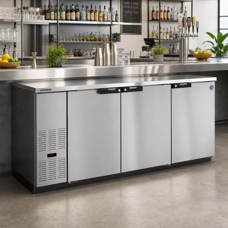 Product image #2 for Hoshizaki BB80-S Three-Section Stainless Steel Back Bar Refrigerator, 80 Inch, Self-Contained