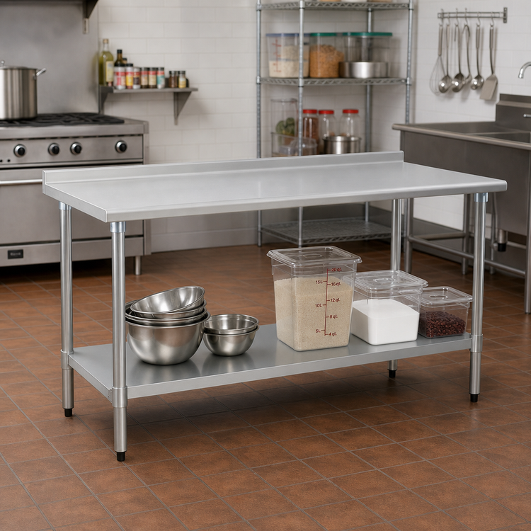 Product image #2 for BlendPort® Budget Series 72-Inch x 24-Inch 430 Stainless Steel Work Table with Rear Upturn and Adjustable Undershelf