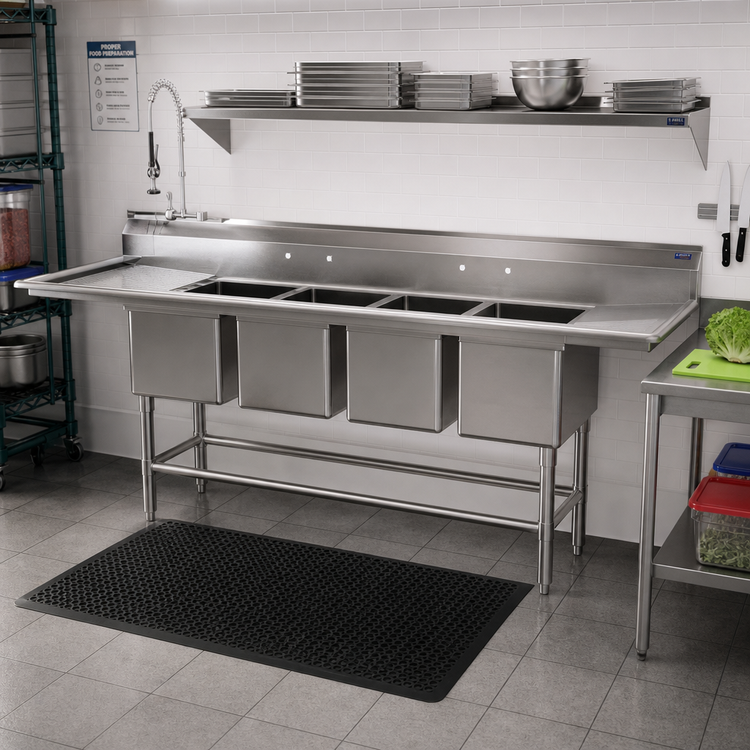 Product image #2 for Eagle Spec-Master FN2064-4-24-14/3 Four-Compartment Coved Corner Stainless Steel Sink with Dual 24-Inch Drainboards