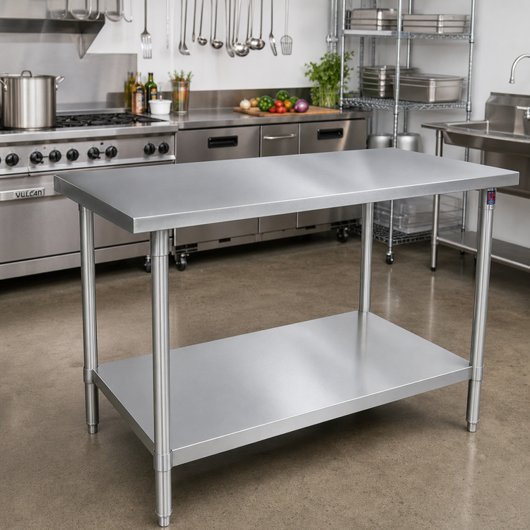 Product image #2 for John Boos Stallion 72-Inch x 30-Inch Stainless Steel Top Work Table with Galvanized Legs and Adjustable Undershelf