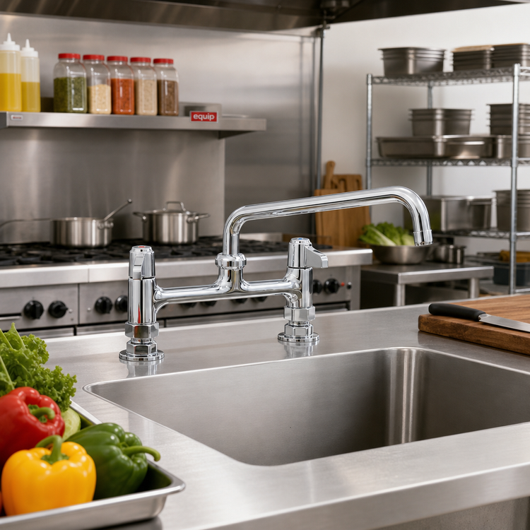 Product image #2 for equip 8-Inch Center Deck-Mount Manual Faucet with 10-Inch Swing Nozzle and Lever Handles