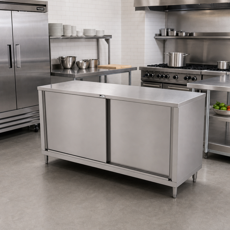 Product image #2 for John Boos 84-Inch x 24-Inch Stainless Steel Enclosed Work Table with Sliding Doors