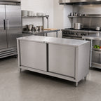 Thumbnail image #2 for John Boos 4CS4-2484 84"W x 24"D Stainless Steel Enclosed Work Table with Sliding Doors, 14-Gauge Type 300 Flat Top
