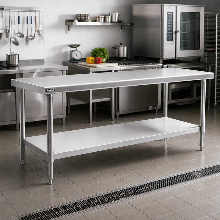 Product image #2 for Eagle Spec-Master Marine Series 14-Gauge Stainless Steel Work Table with Adjustable Undershelf, 144 x 30 Inches