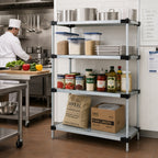 Thumbnail image #2 for Quantum WR54-2142SG 4-Shelf Solid Shelving Starter Unit, 42W x 21D x 54H, Galvanized Steel Shelves, Chrome Posts