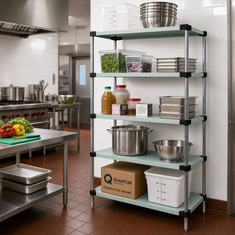 Product image #2 for Quantum Solid Stainless Steel Shelving Starter Kit with 5 Shelves, 42 x 14 x 74 Inches