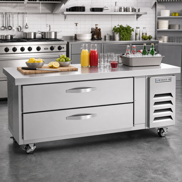 Product image #2 for Beverage-Air WTFCS60HC-64 64-Inch Two-Drawer Extended-Top Chef Base Freezer
